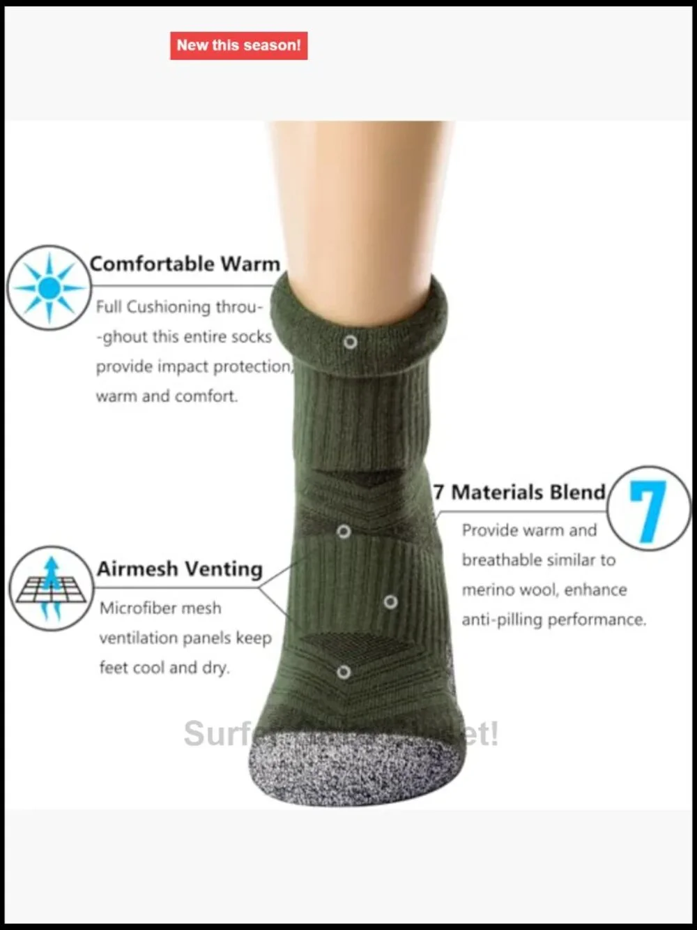 Crew Hiking Socks, Moisture Wicking, Arch Compression, Cushion Boot Socks